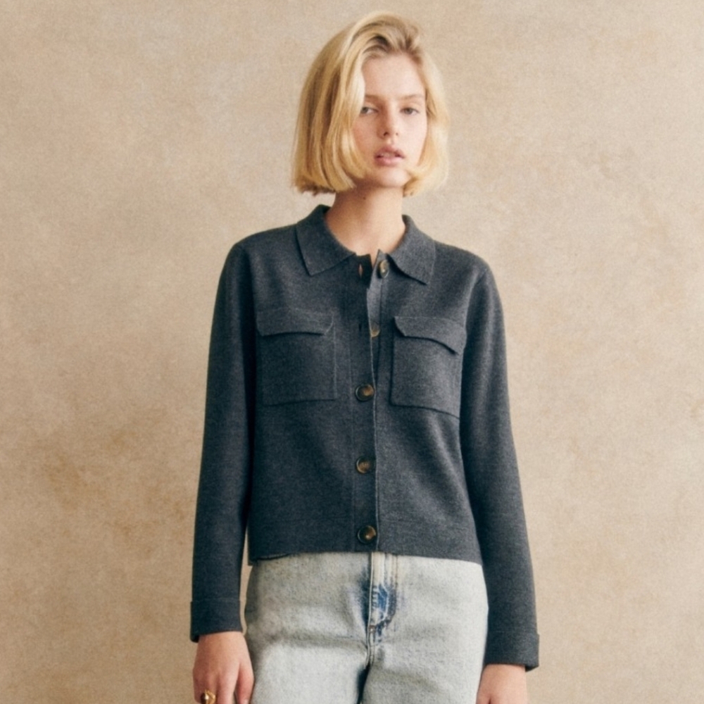 Sezane Betty Cardigan Charcoal Gray XXS